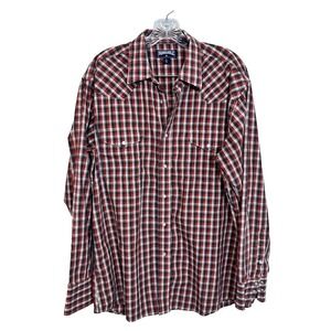 Panhandle Mens Shirt Large Plaid Short Sleeve Pearl Snap Western Rust RED
